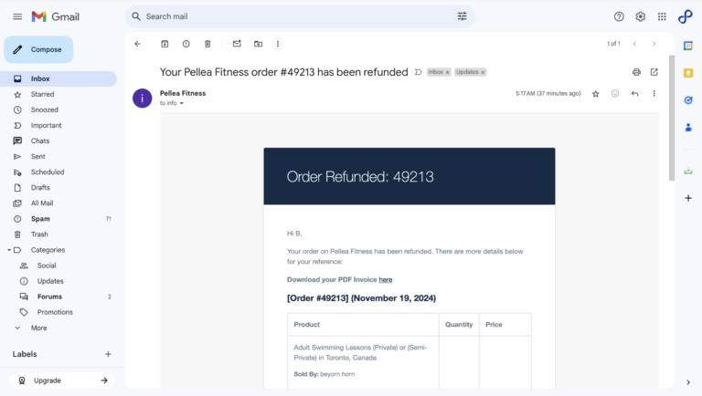 16.	Review the order refunded #49213 email.