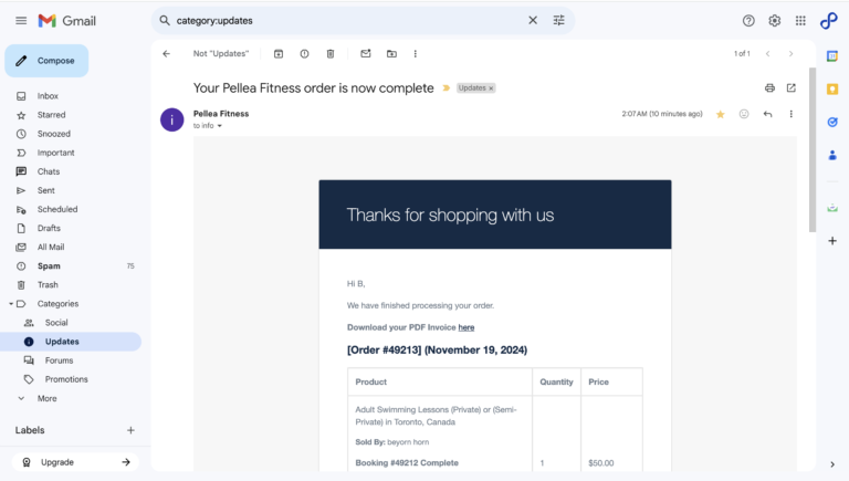 70.	Review your thanks for shopping with us email.