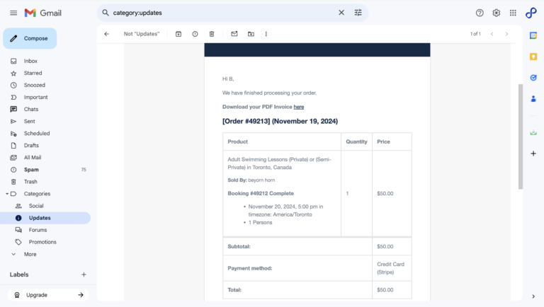 72.	Click the “here” link next to download your PDF invoice.