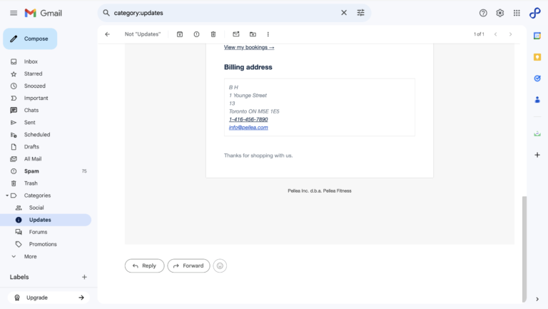 74.	Click the "View my booking" link in your Pellea fitness order is now complete.