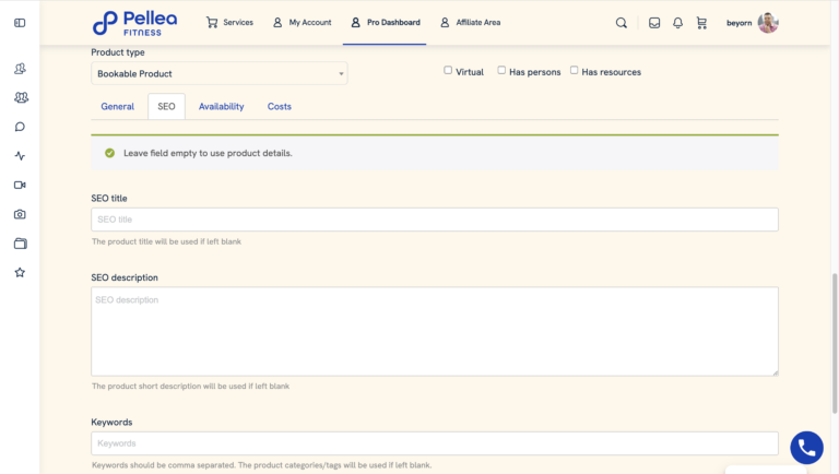 13.	Click the ”SEO” sub-tab.