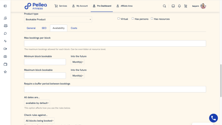 14.	Click the ”Availability” sub-tab.