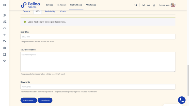 24.	Click the ”SEO” sub-tab.