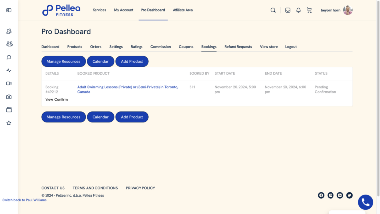 5.	Click “Bookings”