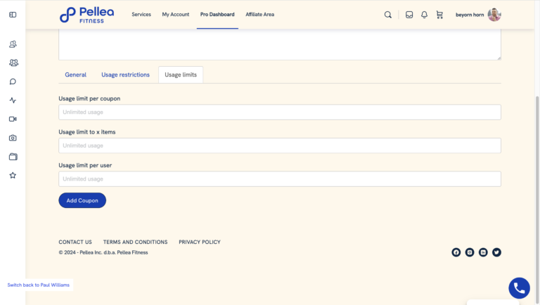 18.	Click the “Usage limits” sub-tab.