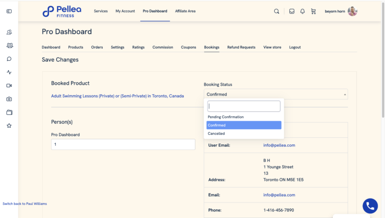 13.	Select “Confirmed” in the booking status drop-down.