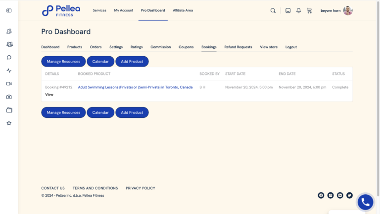 13.	Go to https://fitness.pellea.com/pro-dashboard/wc_booking.
