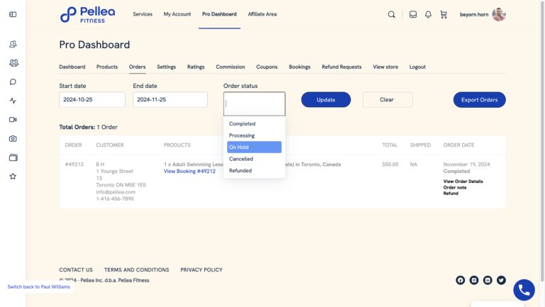 14.	Click the order status field, and select “On Hold”.