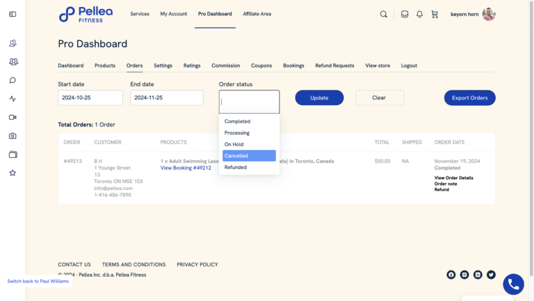 16.	Click the order status field, and select “Cancelled”.