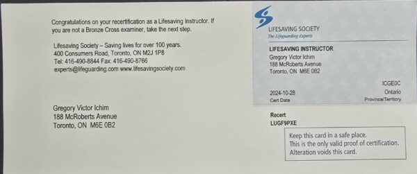 Pellea Fitness - Toronto Canada - Swimming Activity - Gregory Ichim's Qualifications