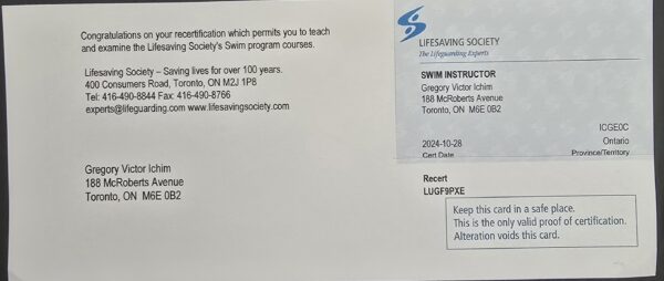Pellea Fitness - Toronto Canada - Swimming Activity - Gregory Ichim's Qualifications