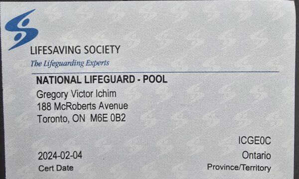 Pellea Fitness - Toronto Canada - Swimming Activity - Gregory Ichim's Qualifications
