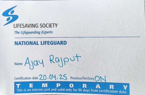 Pellea Fitness - Toronto Canada - Swimming Activity - Ajay Rajput's Qualifications