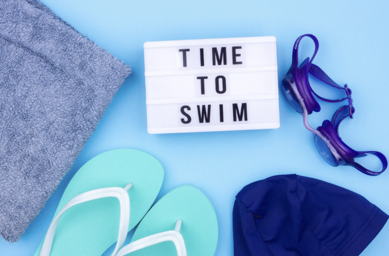 Pellea Fitness - Toronto Canada - Swimming Activity - Swim Goggles, Swim Cap, Flipflops and Towel