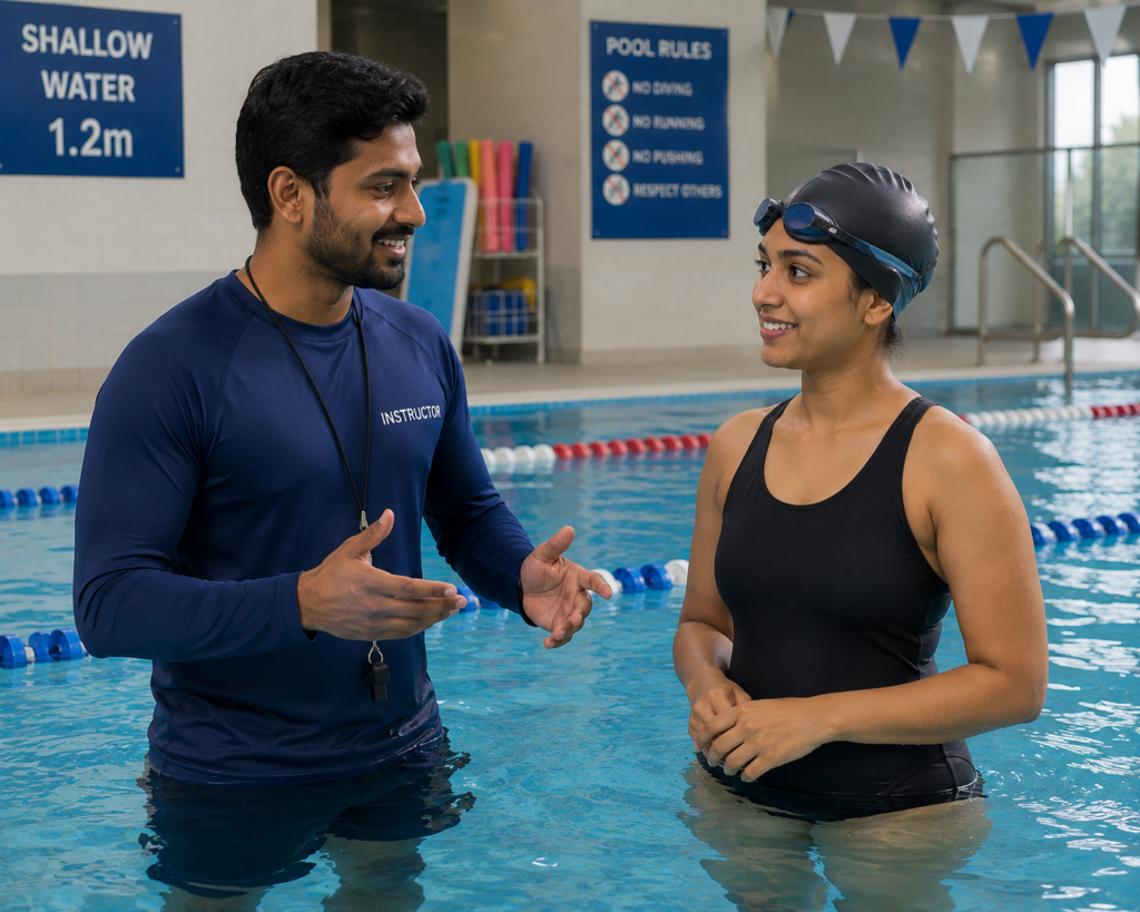 Pellea Fitness - Toronto Canada - Swimming Activity - Swim Instructor Preparing Swimmer
