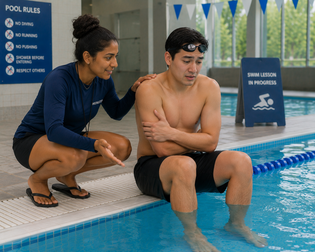 Pellea Fitness - Toronto Canada - Swimming Activity - Swim Instructor Encouraging Swimmer