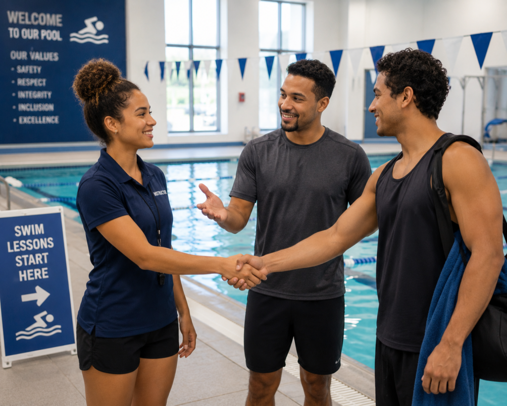 Pellea Fitness - Toronto Canada - Swimming Activity - Swim Instructor Introduced to Swimmer by Swimmer